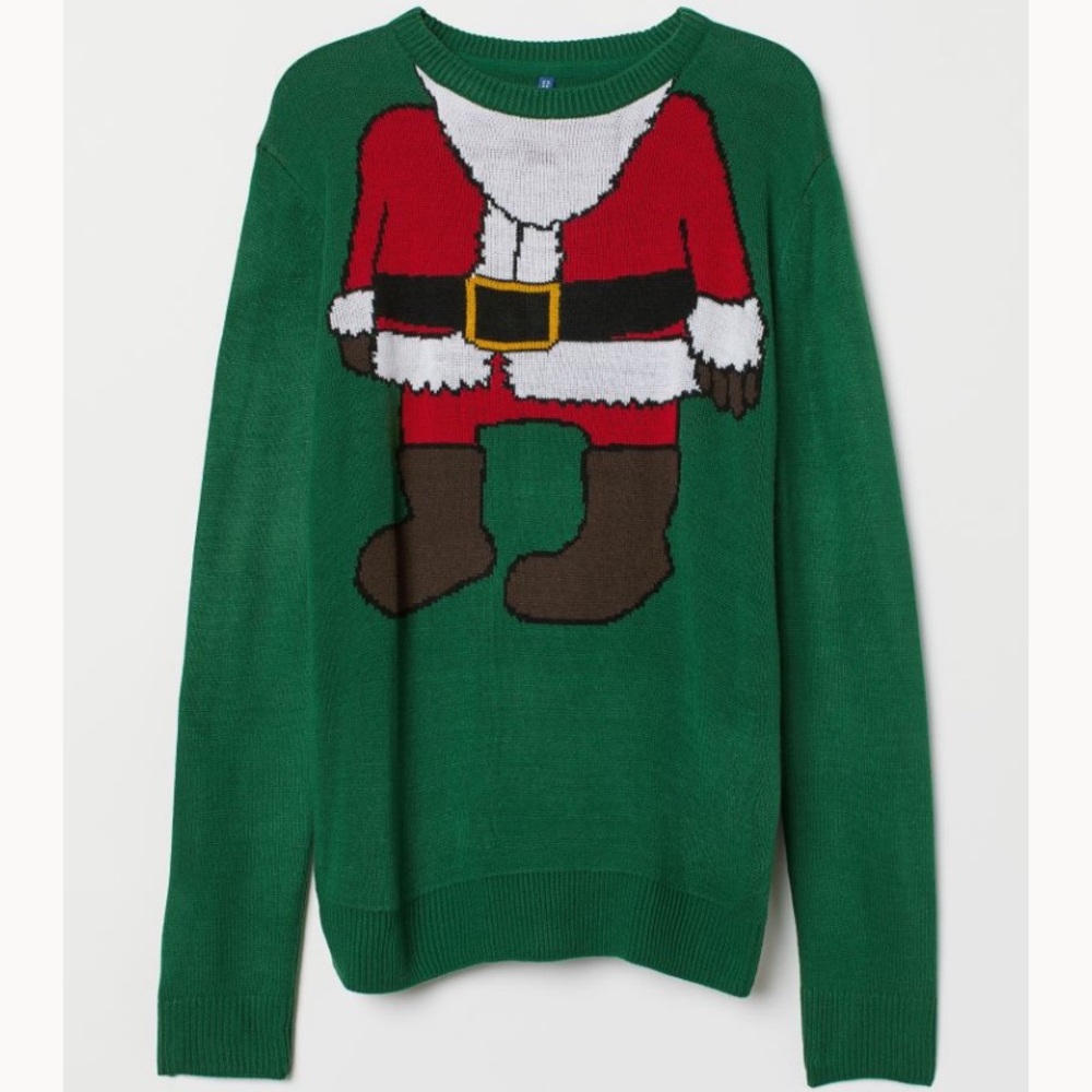 H&M Men’s Dark Green Santa Christmas Knit Sweater